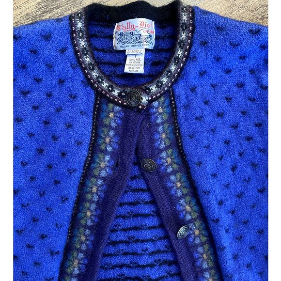 Vintage Tally Ho Blue Thick Wool Floral Button Up High Neck Patterned Sweater S - Picture 8 of 8